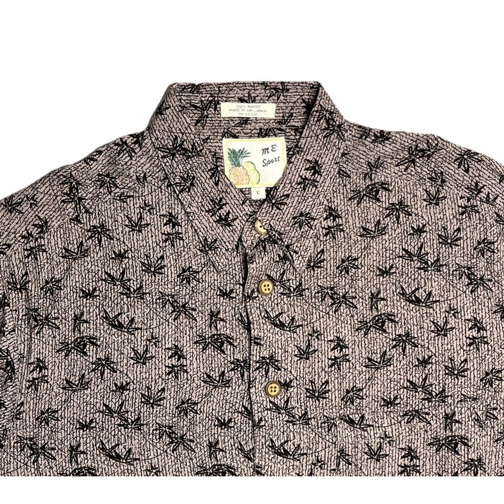 M.E. Sport Men Button-Up Short Sleeve Hawaiian Marijuana Leaves Brown Large